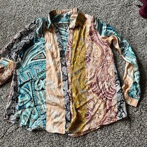Multi print satin bottom up shirt